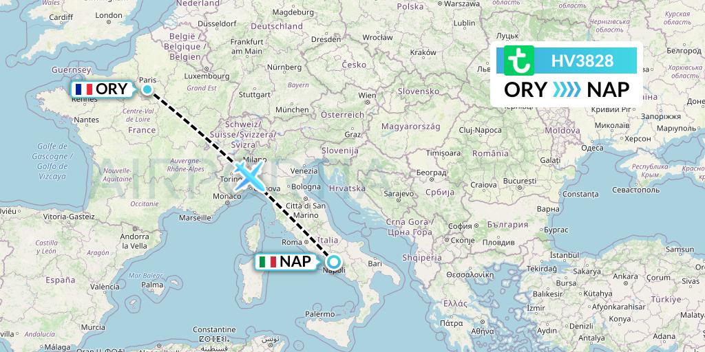HV3828 Transavia Flight Map: Paris to Naples