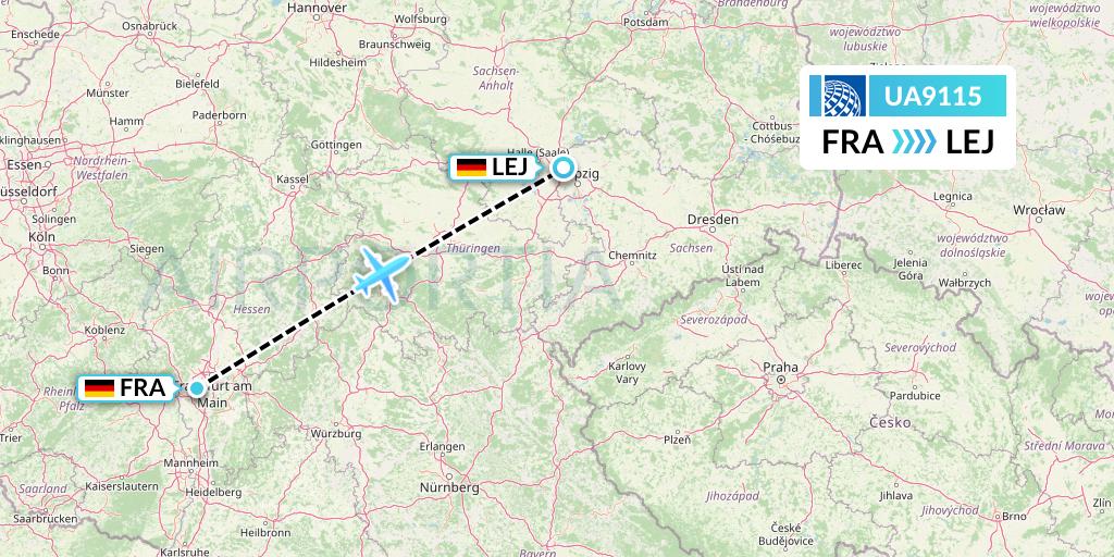 UA9115 United Airlines Flight Map: Frankfurt to Leipzig