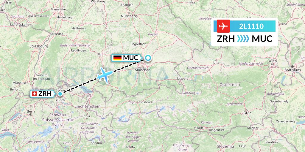 2L1110 Helvetic Airways Flight Map: Zurich to Munich