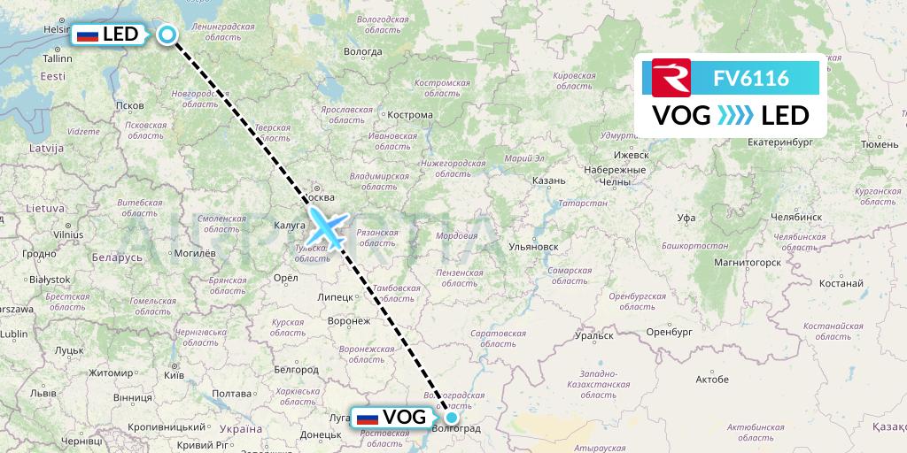 FV6116 Rossiya Flight Map: Volgograd to St. Petersburg
