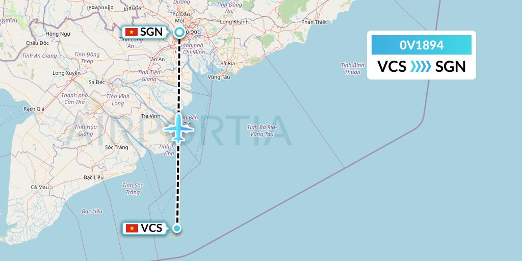 0V1894 Vietnam Air Services Company Flight Map: Con Dao to Ho Chi Minh City