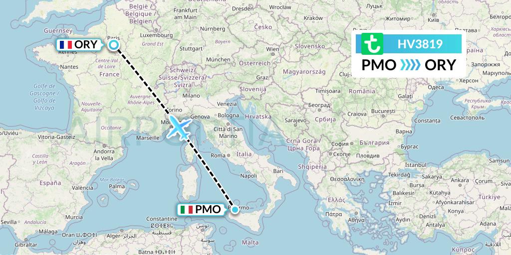 HV3819 Transavia Flight Map: Palermo to Paris
