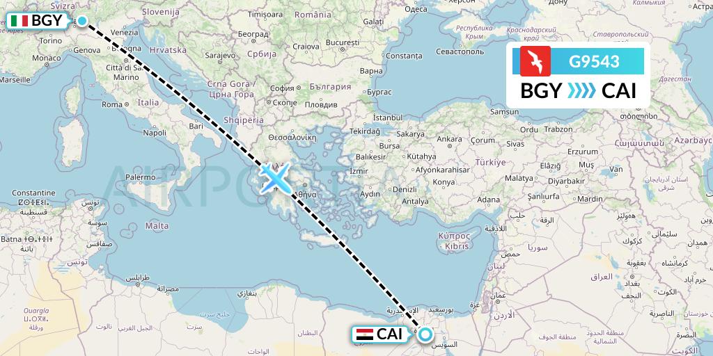 G9543 Air Arabia Flight Map: Milan to Cairo
