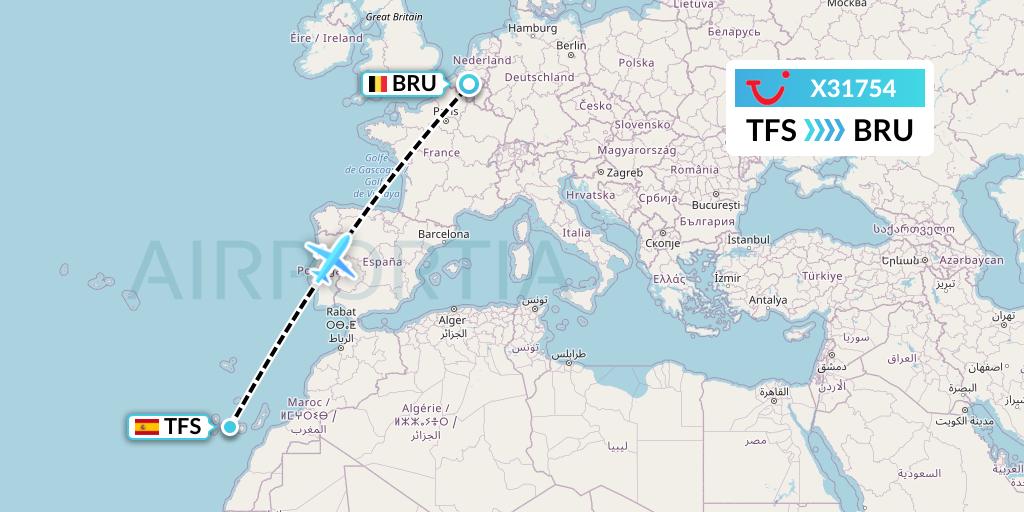 X31754 TUI fly Germany Flight Map: Tenerife to Brussels