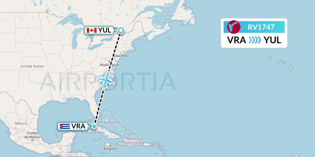 RV1747 Air Canada Rouge Flight Map: Varadero to Montreal