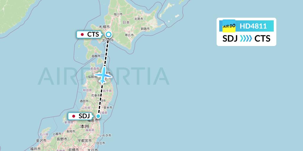 HD4811 Air Do Flight Map: Sendai to Sapporo