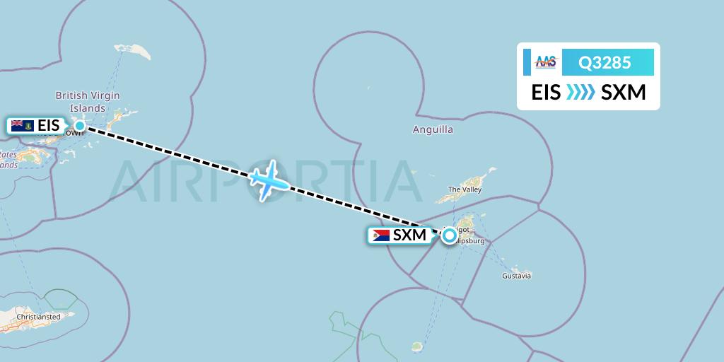 Q3285 Anguilla Air Services Flight Map: Beef Island to Sint Maarten