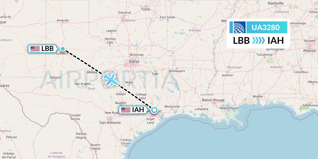 UA3280 United Airlines Flight Map: Lubbock to Houston