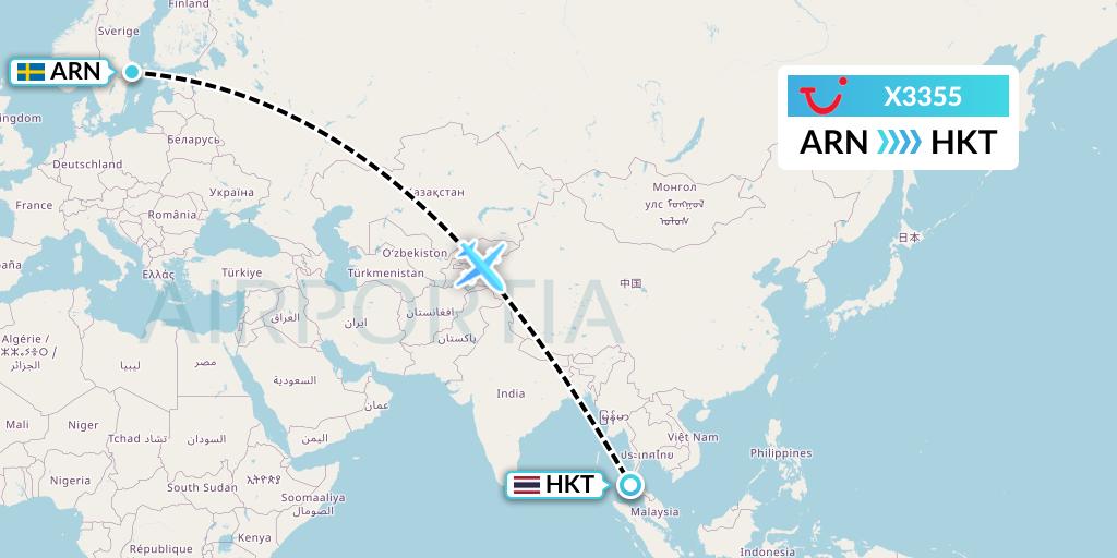 X3355 TUI fly Germany Flight Map: Stockholm to Phuket