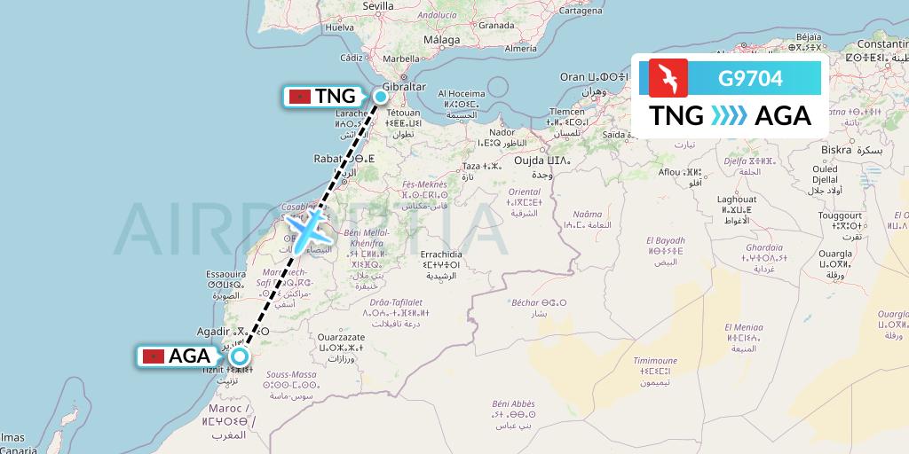 G9704 Air Arabia Flight Map: Tangier to Agadir
