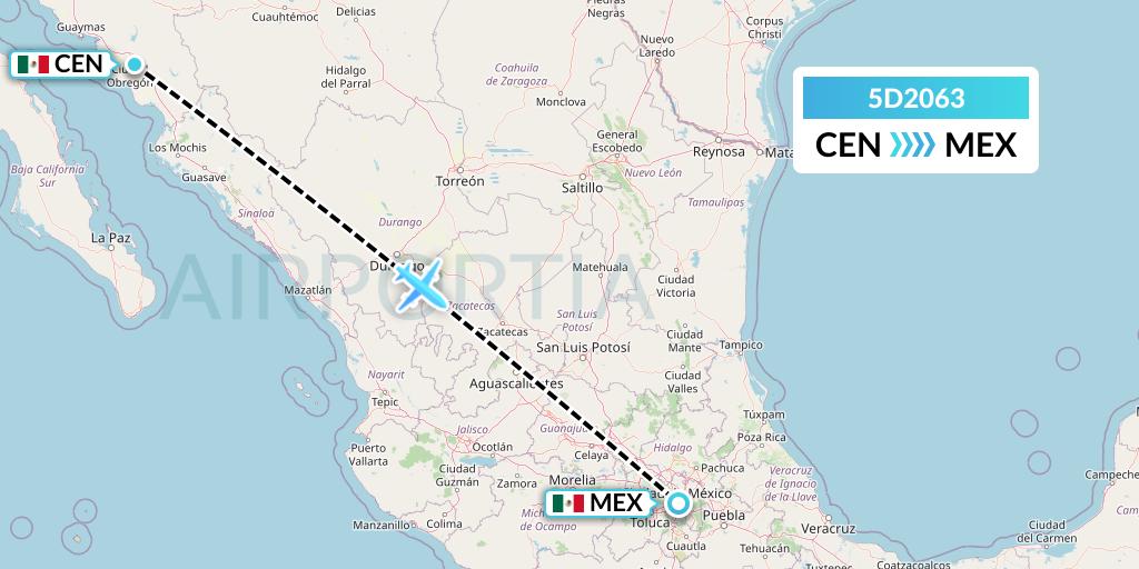 5D2063 Aeromexico Connect Flight Map: Ciudad Obregon to Mexico City