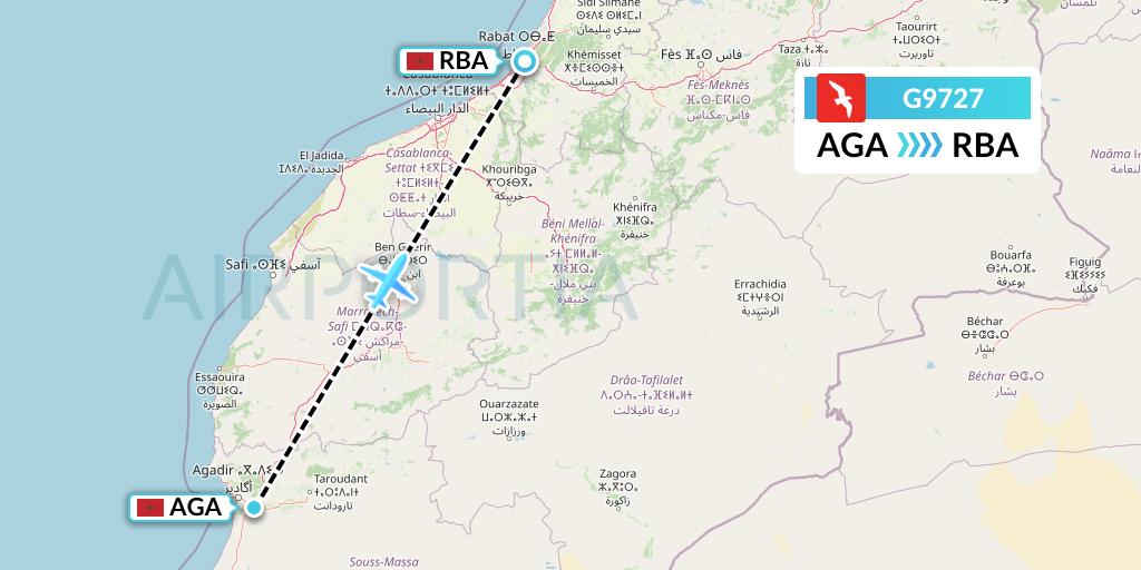 G9727 Air Arabia Flight Map: Agadir to Rabat