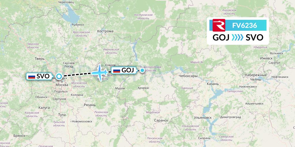 FV6236 Rossiya Flight Map: Nizhny Novgorod to Moscow