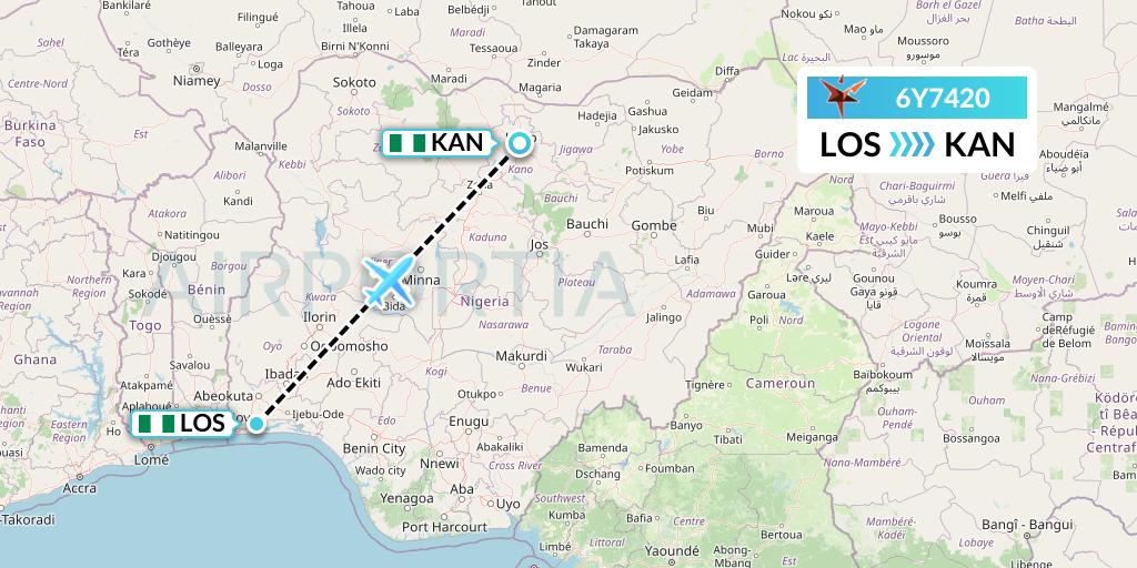 6Y7420 SmartLynx Flight Map: Lagos to Kano