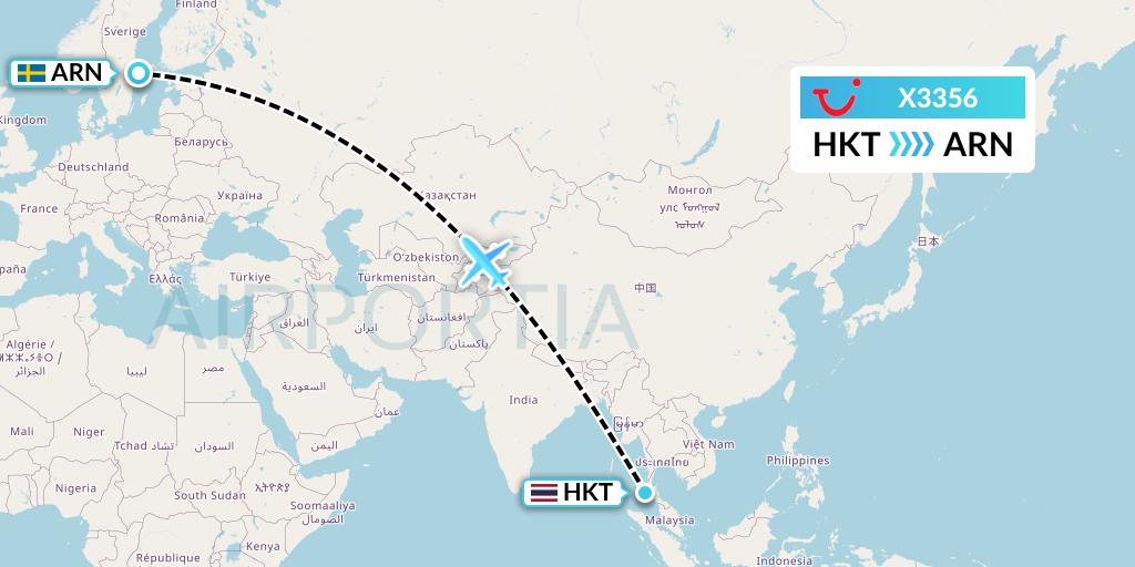 X3356 TUI fly Germany Flight Map: Phuket to Stockholm