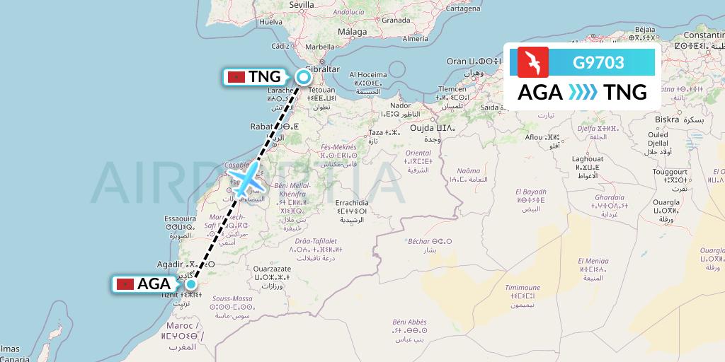 G9703 Air Arabia Flight Map: Agadir to Tangier