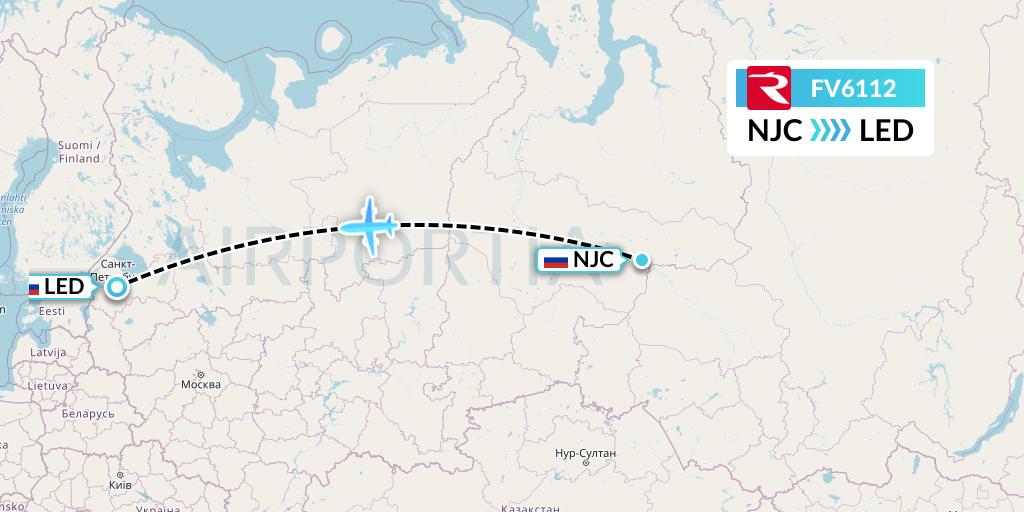 FV6112 Rossiya Flight Map: Nizhnevartovsk to St. Petersburg