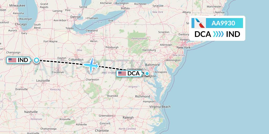 AA9930 American Airlines Flight Map: Washington to Indianapolis