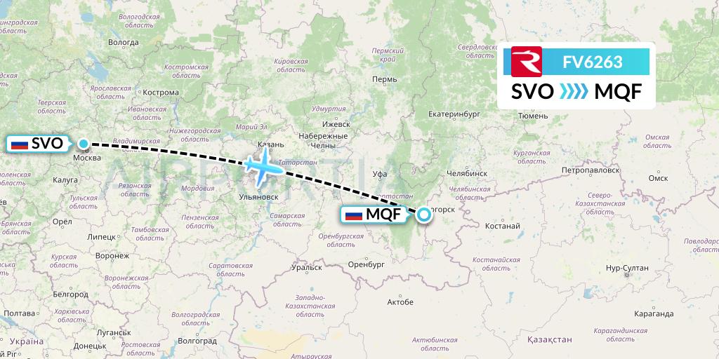 FV6263 Rossiya Flight Map: Moscow to Magnitogorsk