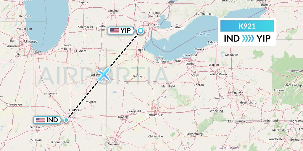 K921 Kalitta Charters Flight Map: Indianapolis to Detroit