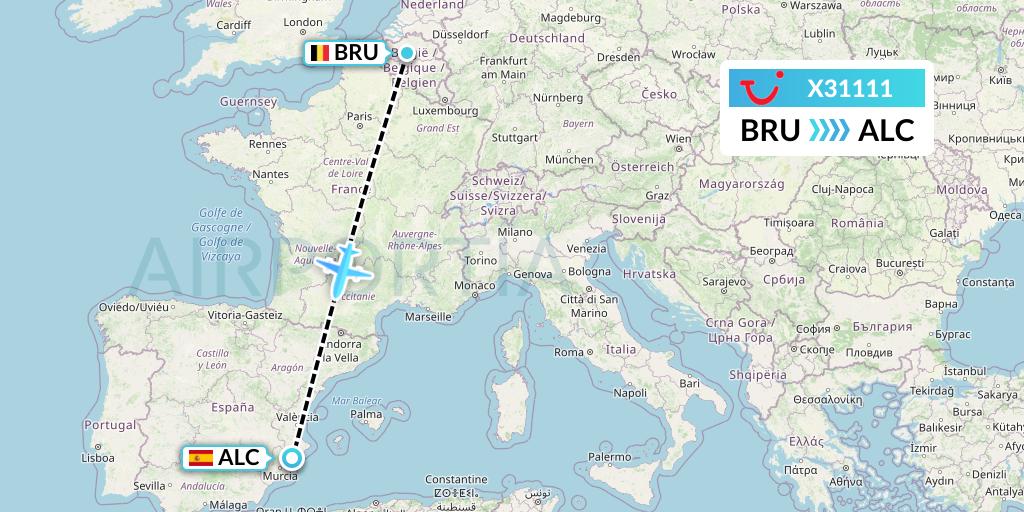 X31111 TUI fly Germany Flight Map: Brussels to Alicante