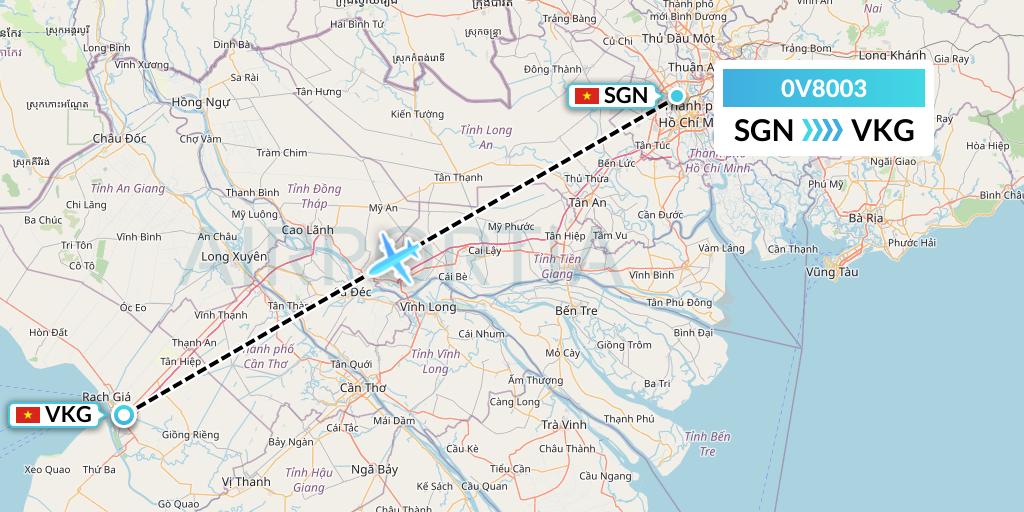 0V8003 Vietnam Air Services Company Flight Map: Ho Chi Minh City to Rach Gia