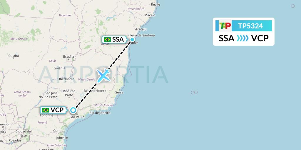 TP5324 TAP Portugal Flight Map: Salvador to Campinas