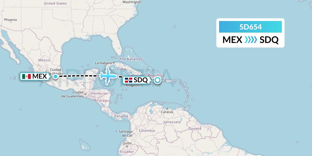 5D654 Aeromexico Connect Flight Map: Mexico City to Santo Domingo