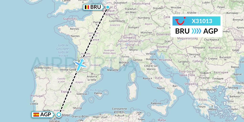 X31013 TUI fly Germany Flight Map: Brussels to Malaga