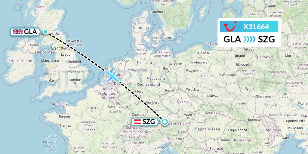 X31664 TUI fly Germany Flight Map: Glasgow to Salzburg