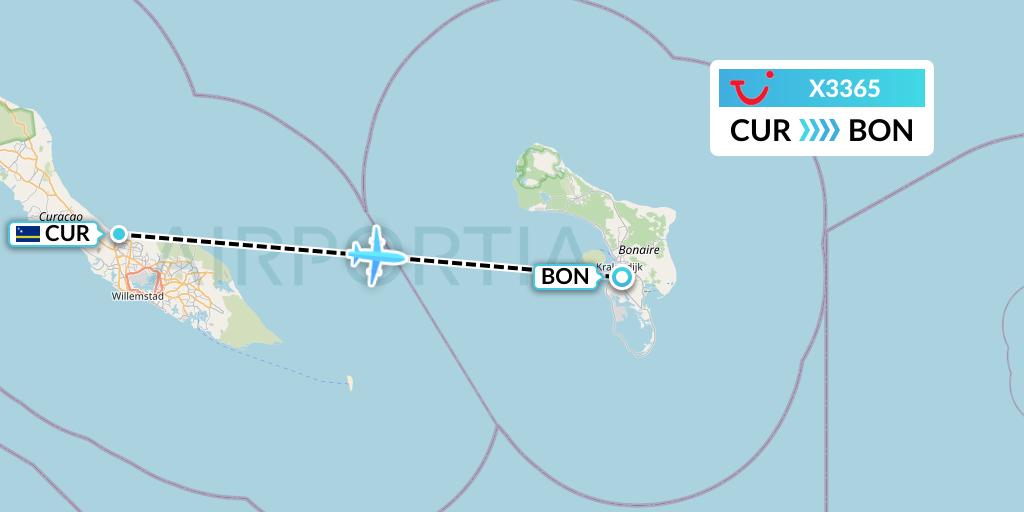 X3365 TUI fly Germany Flight Map: Willemstad to Bonaire