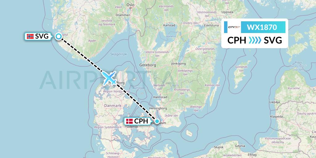 WX1870 Cityjet Flight Map: Copenhagen to Stavanger