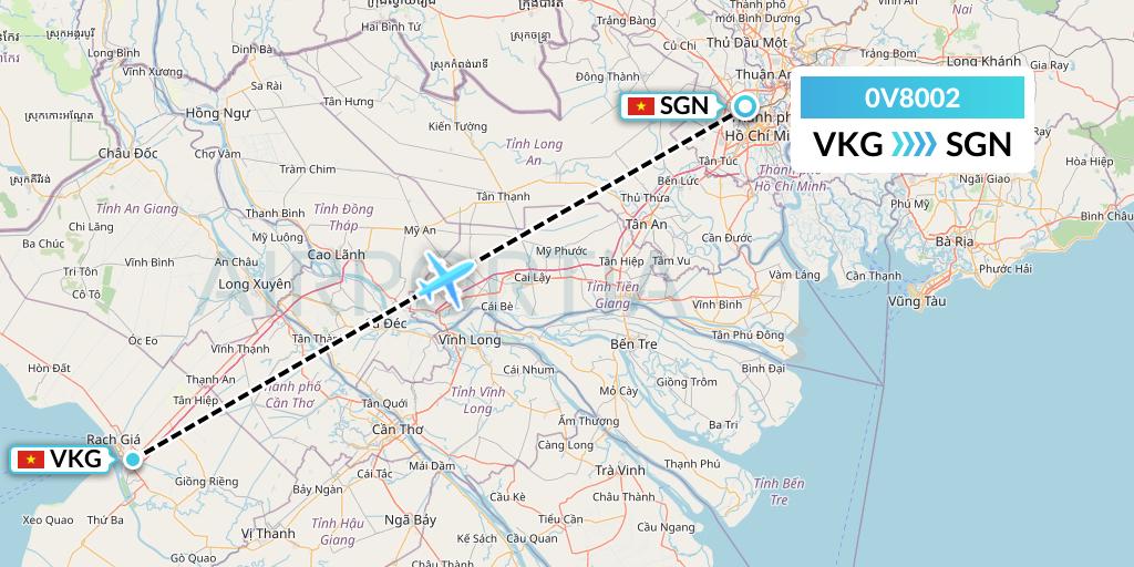 0V8002 Vietnam Air Services Company Flight Map: Rach Gia to Ho Chi Minh City