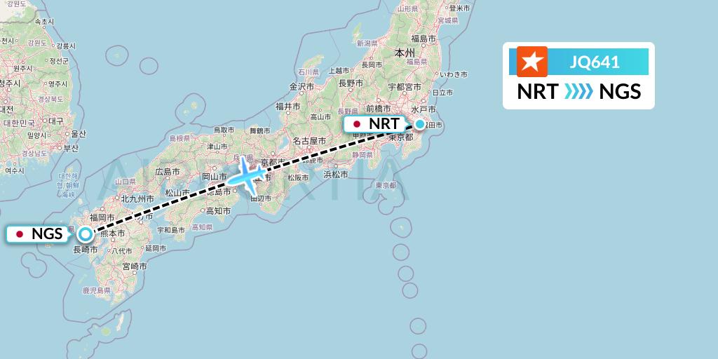 JQ641 Jetstar Airways Flight Map: Tokyo to Nagasaki
