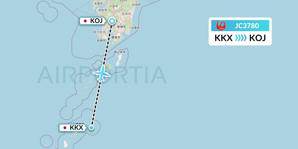 JC3780 Japan Air Commuter Flight Map: Japan to Kagoshima