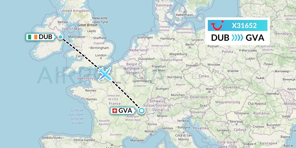 X31652 TUI fly Germany Flight Map: Dublin to Geneva