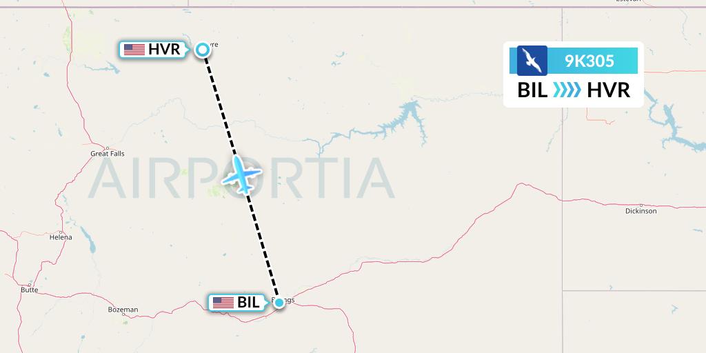 9K305 Cape Air Flight Map: Billings to Havre