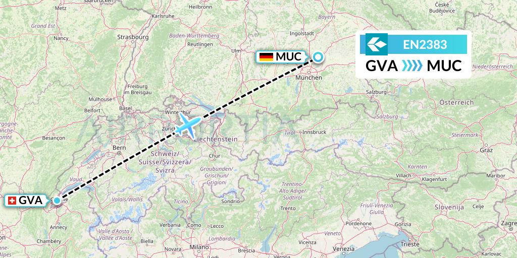 EN2383 Air Dolomiti Flight Map: Geneva to Munich