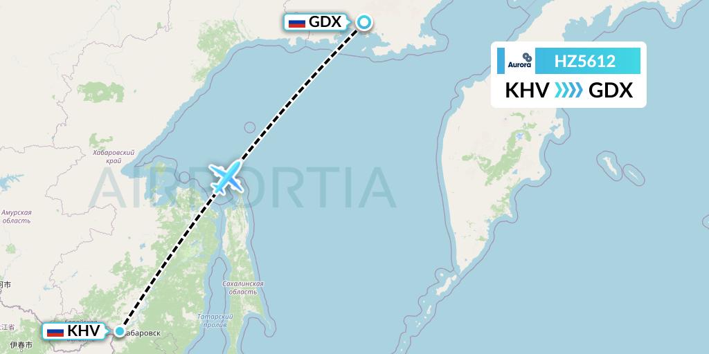 HZ5612 Aurora Flight Map: Khabarovsk to Magadan