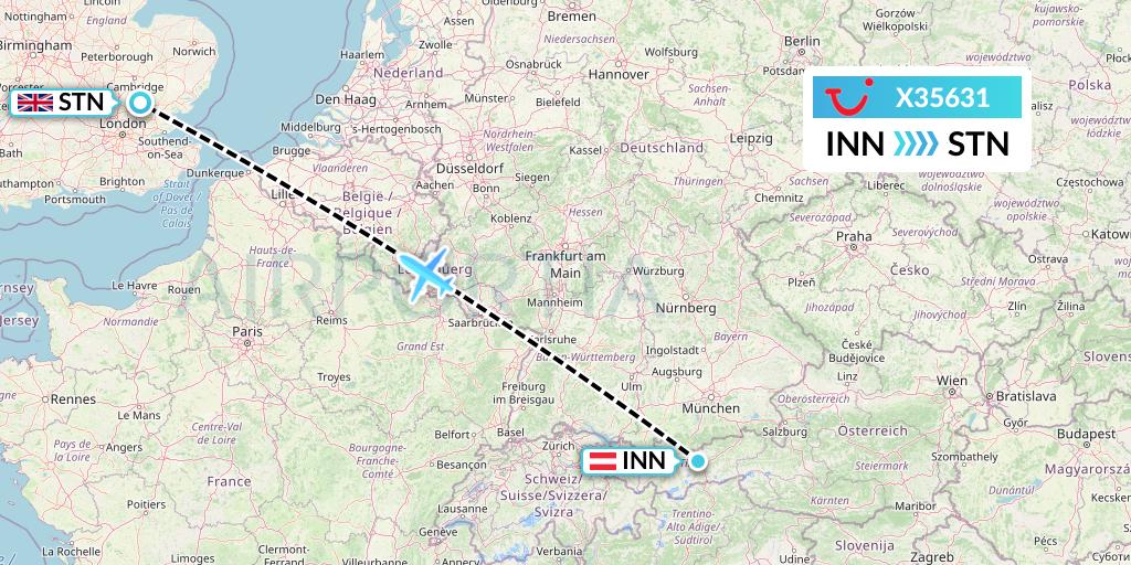 X35631 TUI fly Germany Flight Map: Innsbruck to London