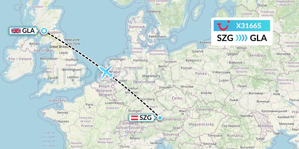 X31665 TUI fly Germany Flight Map: Salzburg to Glasgow