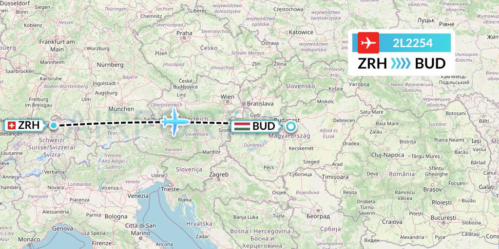 2L2254 Helvetic Airways Flight Map: Zurich to Budapest