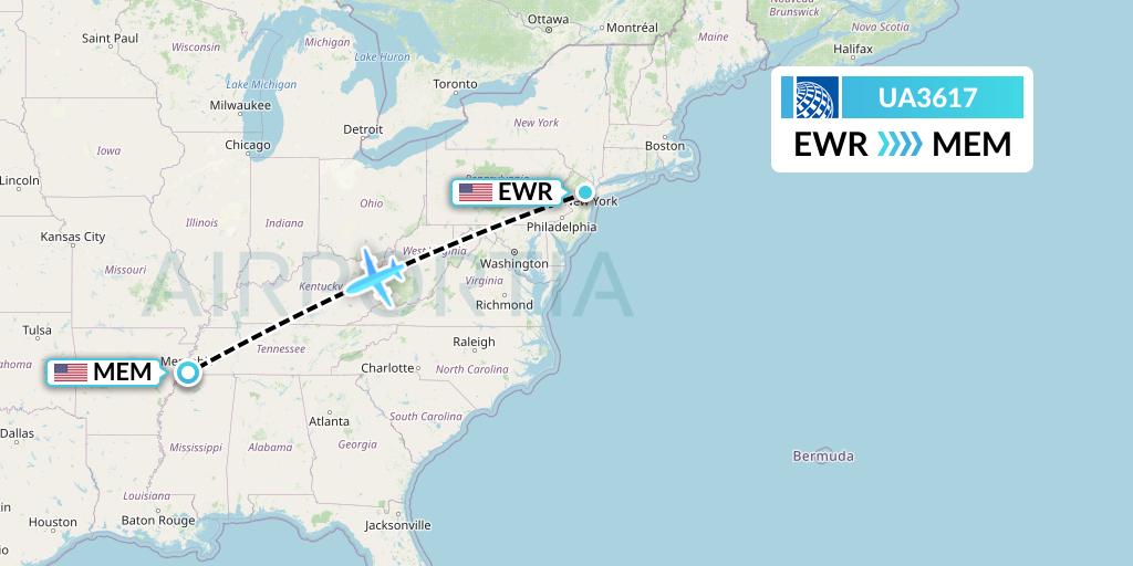 UA3617 United Airlines Flight Map: New York to Memphis