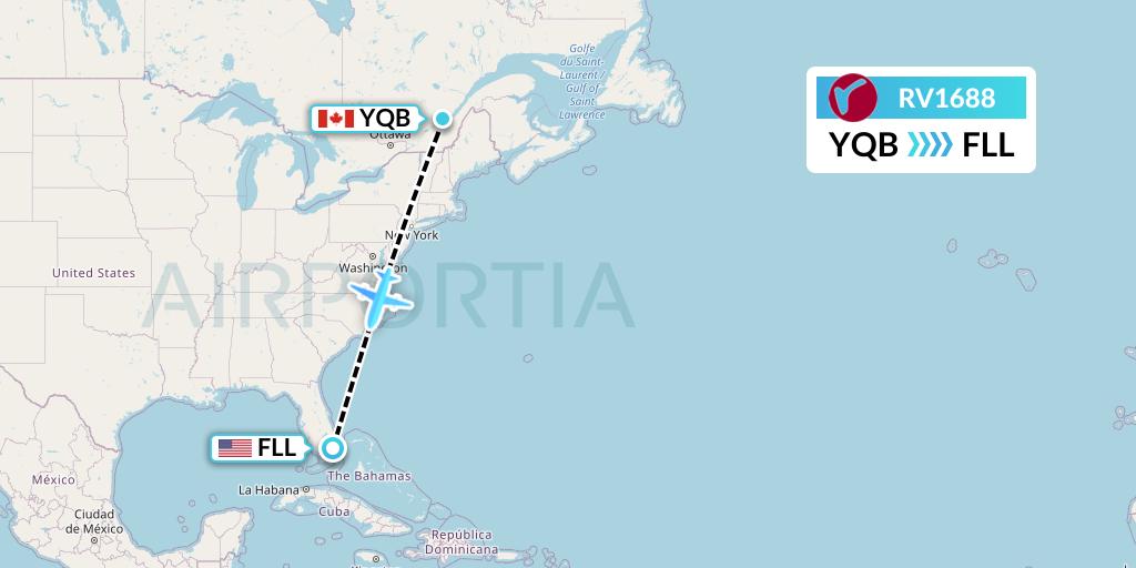 RV1688 Air Canada Rouge Flight Map: Quebec to Fort Lauderdale