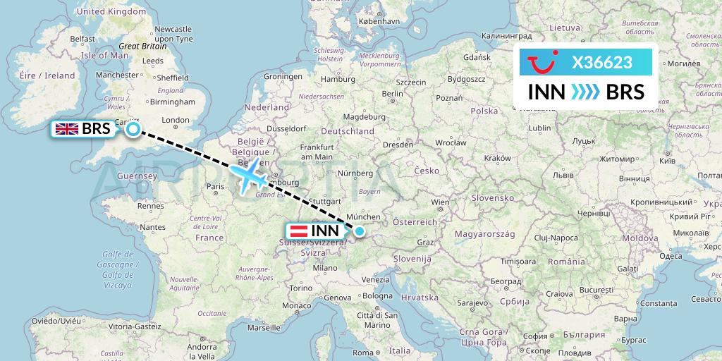 X36623 TUI fly Germany Flight Map: Innsbruck to Bristol