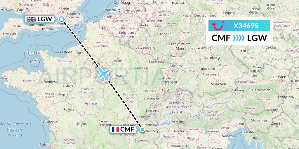 X34695 TUI fly Germany Flight Map: Chambery to London