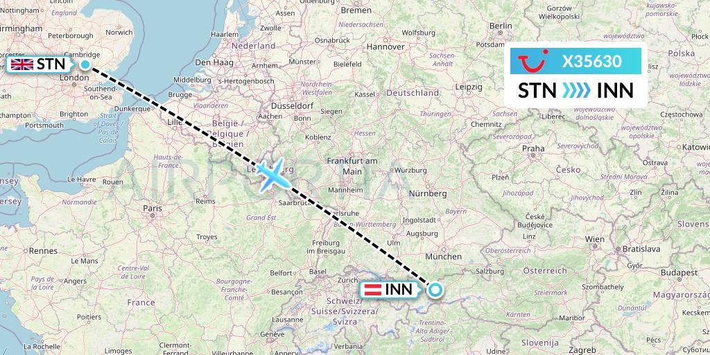 X35630 TUI fly Germany Flight Map: London to Innsbruck