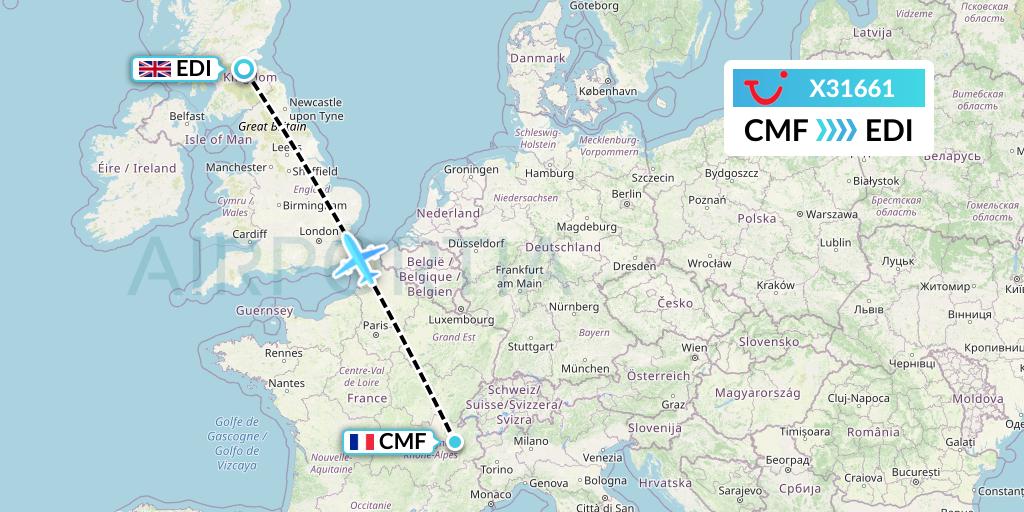 X31661 TUI fly Germany Flight Map: Chambery to Edinburgh