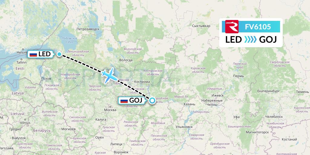 FV6105 Rossiya Flight Map: St. Petersburg to Nizhny Novgorod