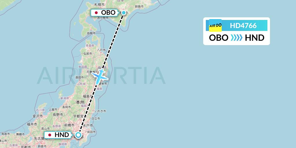 HD4766 Air Do Flight Map: Obihiro to Tokyo